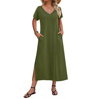 Zeagoo Women's Short Sleeve Floral Maxi Beach Sundress with Pockets Casual Loose Long Split Dresses