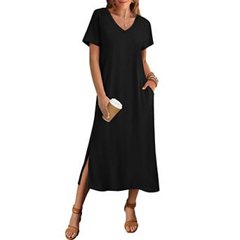Zeagoo Women's Short Sleeve Floral Maxi Beach Sundress with Pockets Casual Loose Long Split Dresses