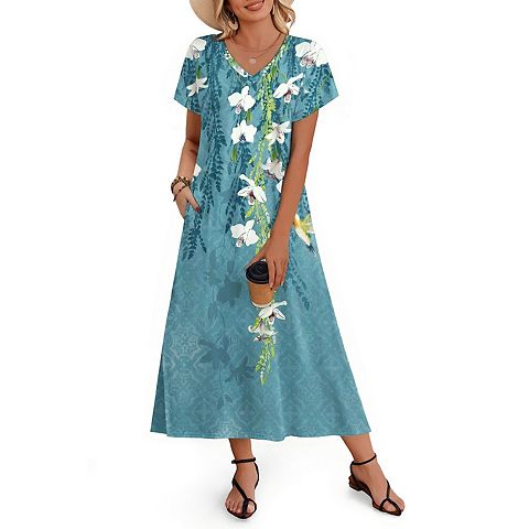 Женские платья Zeagoo Women's Short Sleeve Floral Maxi Beach Sundress with Pockets Casual Loose Long Split Dresses