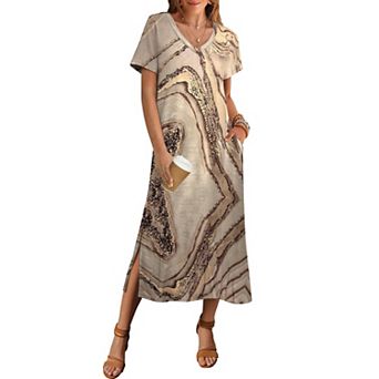 Zeagoo Women's Short Sleeve Floral Maxi Beach Sundress with Pockets Casual Loose Long Split Dresses