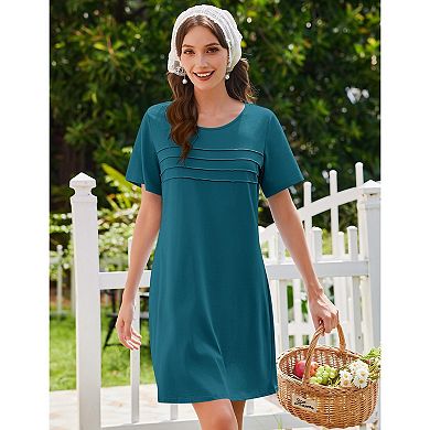 Ekouaer Women's Short Sleeve Crew Neck Pleated Nightgown