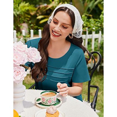 Ekouaer Women's Short Sleeve Crew Neck Pleated Nightgown