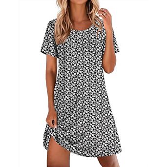 Ekouaer Women's Short Sleeve Crew Neck Pleated Nightgown