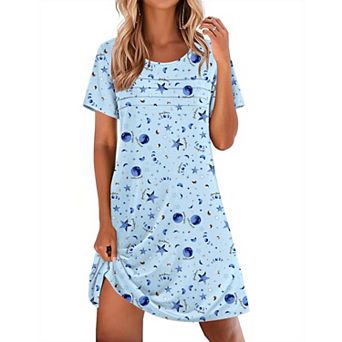 Ekouaer Cotton Nightgowns for Women Short Sleeve Sleep Shirts Pleated Night Shirts Soft Crew Neck