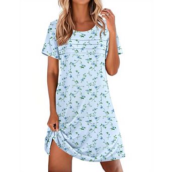 Ekouaer Women's Short Sleeve Crew Neck Pleated Nightgown