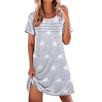 Ekouaer Women's Short Sleeve Crew Neck Pleated Nightgown