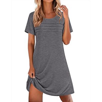 Ekouaer Women's Short Sleeve Crew Neck Pleated Nightgown