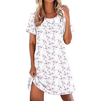 Ekouaer Cotton Nightgowns for Women Short Sleeve Sleep Shirts Pleated Night Shirts Soft Crew Neck