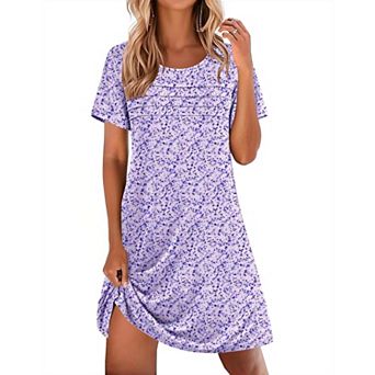 Ekouaer Women's Short Sleeve Crew Neck Pleated Nightgown