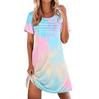 Ekouaer Cotton Nightgowns for Women Short Sleeve Sleep Shirts Pleated Night Shirts Soft Crew Neck