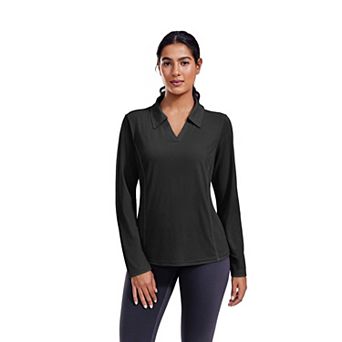 Pinspark Women's Long Sleeve V Neck Golf Polo Shirt UPF50+ Lightweight Top for Hiking Running Yoga