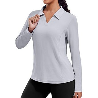 Pinspark Women's Long Sleeve V Neck Golf Polo Shirt UPF50+ Lightweight Top for Hiking Running Yoga