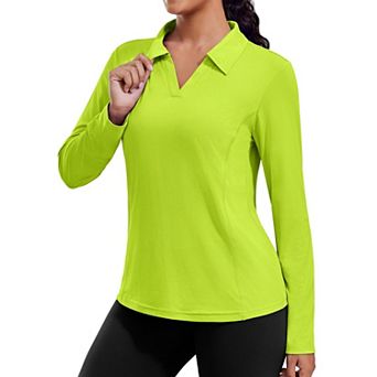 Pinspark Women's Long Sleeve V Neck Golf Polo Shirt UPF50+ Lightweight Top for Hiking Running Yoga