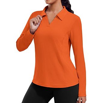 Pinspark Women's Long Sleeve V Neck Golf Polo Shirt UPF50+ Lightweight Top for Hiking Running Yoga