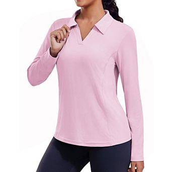 Pinspark Women's Long Sleeve V Neck Golf Polo Shirt UPF50+ Lightweight Top for Hiking Running Yoga