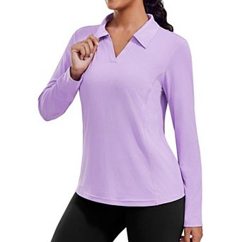 Pinspark Women's Long Sleeve V Neck Golf Polo Shirt UPF50+ Lightweight Top for Hiking Running Yoga