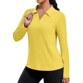 PINSPARK Women's Long Sleeve V Neck Golf Polo Shirt UPF50+ Lightweight Top for Hiking Running Yoga