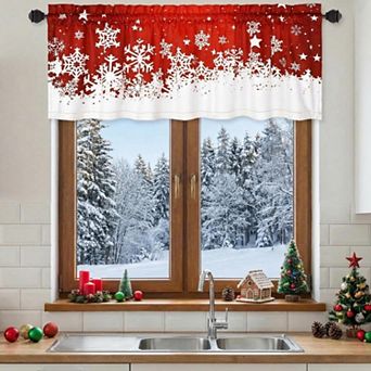 Christmas Red Velvet Kitchen Curtains, Snowflake Holiday Window Short Tier Set Cafe Curtain