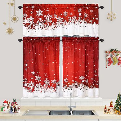 Christmas Red Velvet Kitchen Curtains, Snowflake Holiday Window Short Tier Set Cafe Curtain