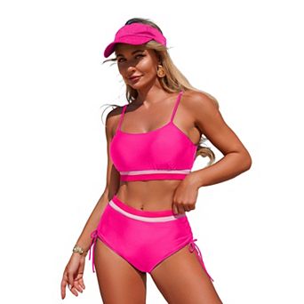 Women's Colorblock Drawstring Strap Two-Piece Bikini Swimsuit Set