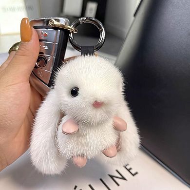 Cute Fluffy Long Ears Bunny Keychain Plush Bag Charm Pendant