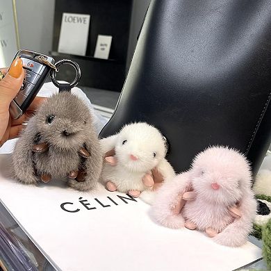 Cute Fluffy Long Ears Bunny Keychain Plush Bag Charm Pendant