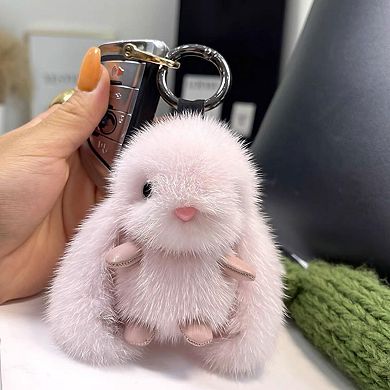 Cute Fluffy Long Ears Bunny Keychain Plush Bag Charm Pendant