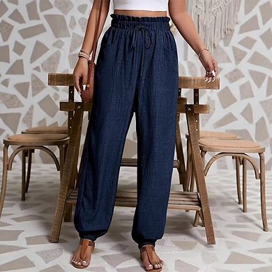 Women's Boho Leg Pants Drawstring Waist Casual Loose Trousers Vacation Outfits