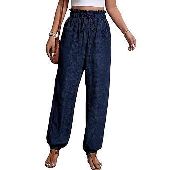 Women's Boho Leg Pants Drawstring Waist Casual Loose Trousers Vacation Outfits
