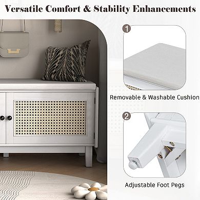 Bohemian Rattan Entryway Shoe Bench, Ideal for Entryway Hallway