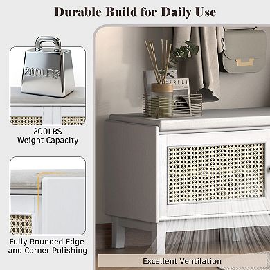 Bohemian Rattan Entryway Shoe Bench, Ideal for Entryway Hallway