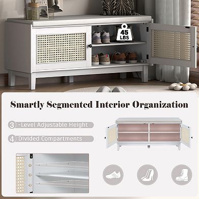 Bohemian Rattan Entryway Shoe Bench, Ideal for Entryway Hallway