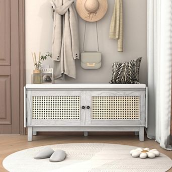 Bohemian Rattan Entryway Shoe Bench, Ideal for Entryway Hallway