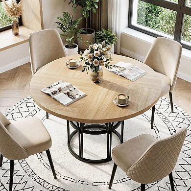 47" Round Dining Table with Storage,Modern Space-Saving Kitchen Table for 4-6, Sturdy Metal Frame