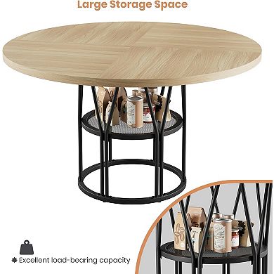 47" Round Dining Table with Storage,Modern Space-Saving Kitchen Table for 4-6, Sturdy Metal Frame