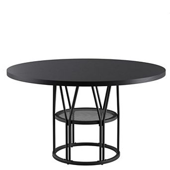 47" Round Dining Table with Storage,Modern Space-Saving Kitchen Table for 4-6, Sturdy Metal Frame
