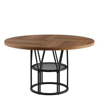 47" Round Dining Table with Storage,Modern Space-Saving Kitchen Table for 4-6, Sturdy Metal Frame