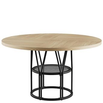 47" Round Dining Table with Storage,Modern Space-Saving Kitchen Table for 4-6, Sturdy Metal Frame