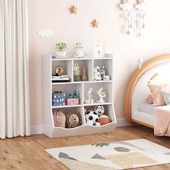 3 tier Kids Bookcase, Toy Storage Cabinet for Storage Books and Toys, Multi Shelf with Cubby Cabinet