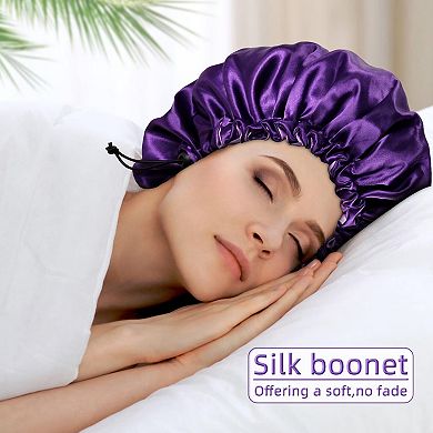 Satin Bonnet Silk Curly Hair Braid Sleeping Women Large Double-layer Adjustable