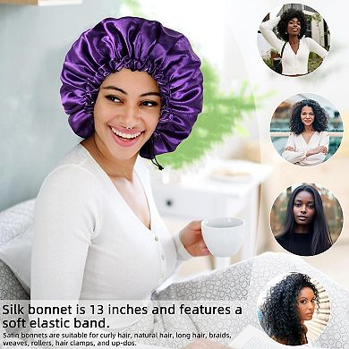 Satin Bonnet Silk Curly Hair Braid Sleeping Women Large Double-layer Adjustable