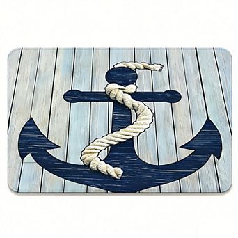 Vintage Wood Anchor Floor Mat, Anti-Slip Nautical Style Entryway Mat