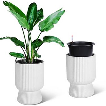 14.2" Tall Planters Set of 2 Plant Pots Self Watering Pots for Indoor Plants Flower Pots