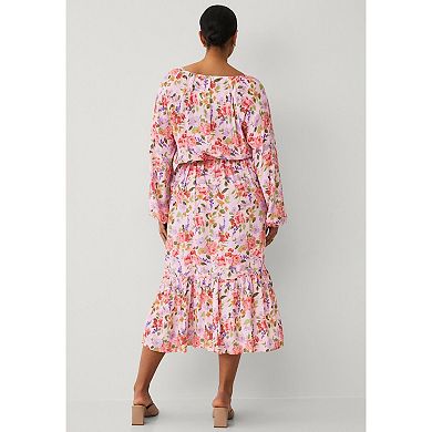 Ellos Plus Size Button Front Midi Dress With Self Belt