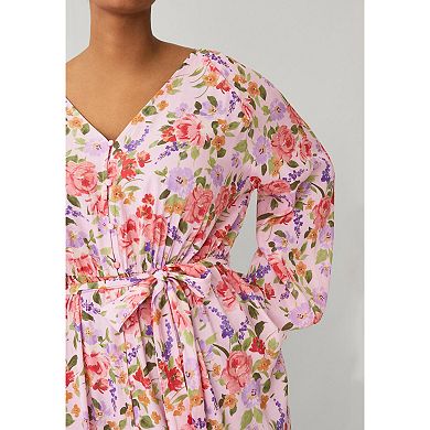 Ellos Plus Size Button Front Midi Dress With Self Belt