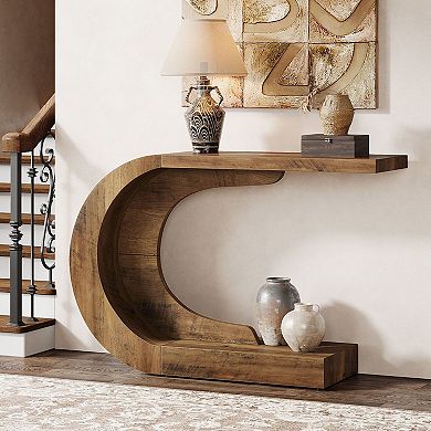 Wave-Base Console Table Wood Engineered Table for Entryway or Sofa Placement