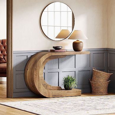 Wave-Base Console Table Wood Engineered Table for Entryway or Sofa Placement