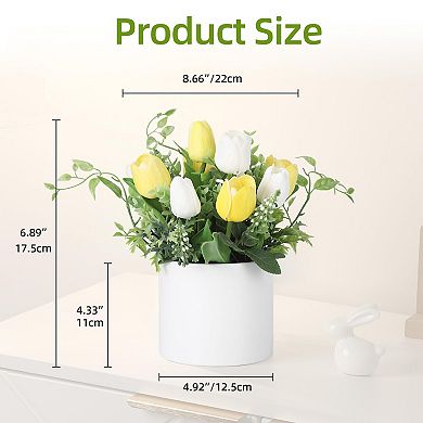 Real Touch Artificial Tulip in Pot, Lifelike Floral Arrangement for Tabletop Easter Decoration