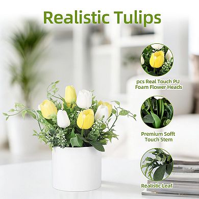 Real Touch Artificial Tulip in Pot, Lifelike Floral Arrangement for Tabletop Easter Decoration