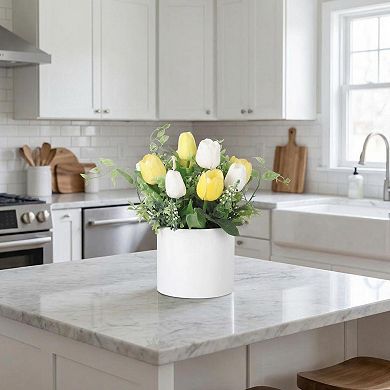 Real Touch Artificial Tulip in Pot, Lifelike Floral Arrangement for Tabletop Easter Decoration